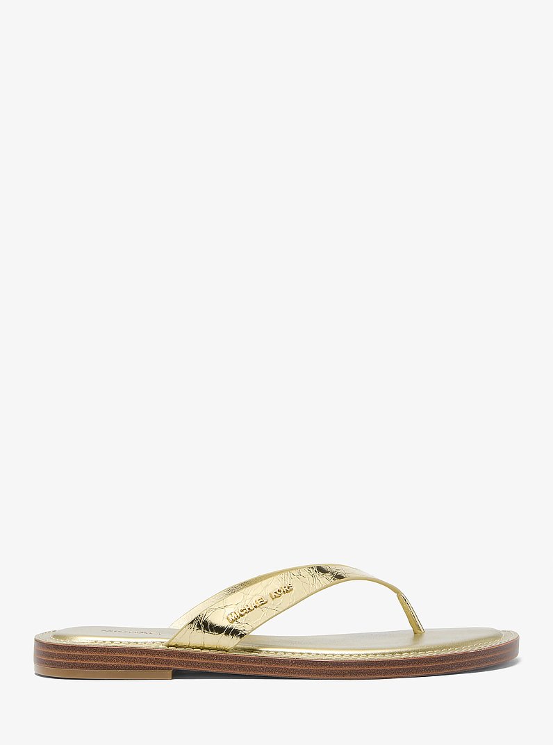Koko Metallic Crackled Leather Flip Flop in PALE GOLD | Michael Kors