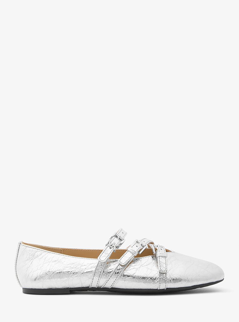 Indy Flex Crackled Metallic Leather Ballet Flat in SILVER | Michael Kors