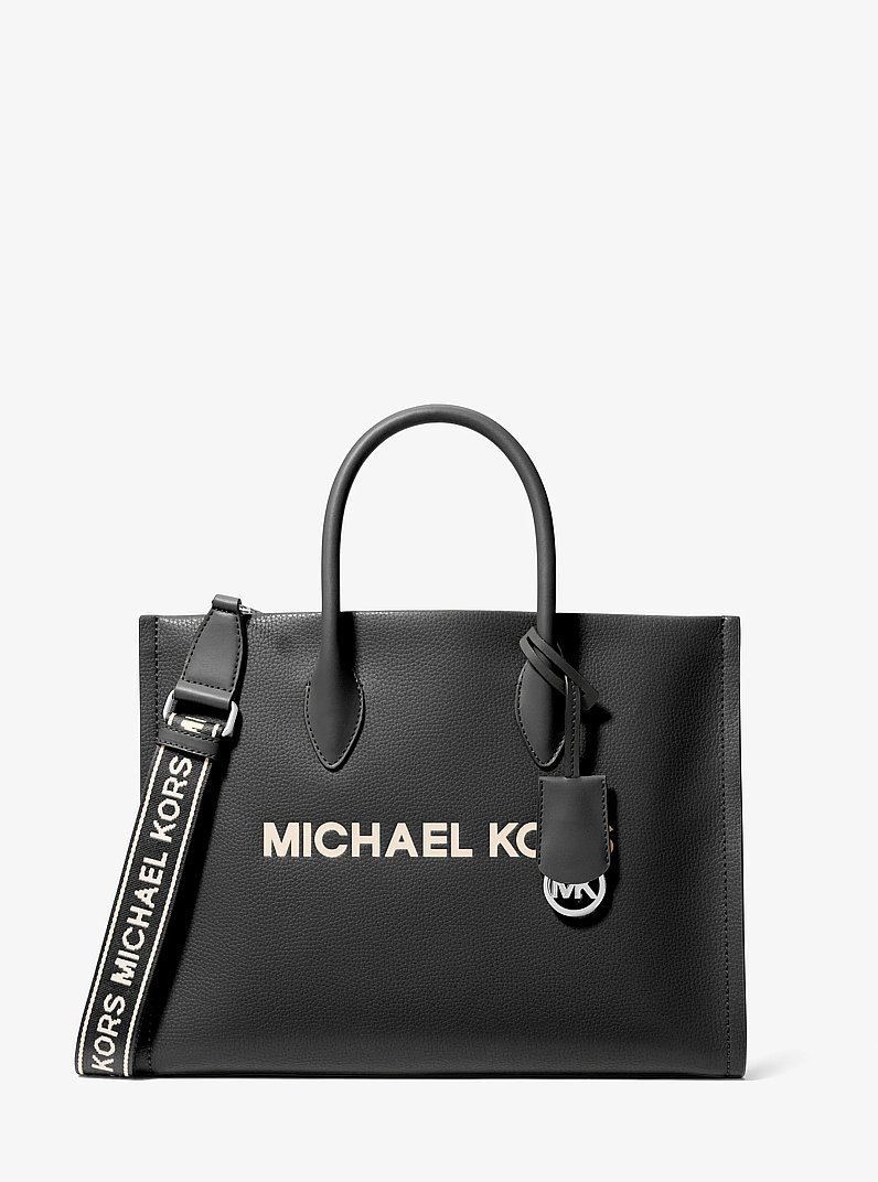 Sac fourre-tout Mirella de taille moyenne en cuir grain&eacute; in NOIR | Michael Kors