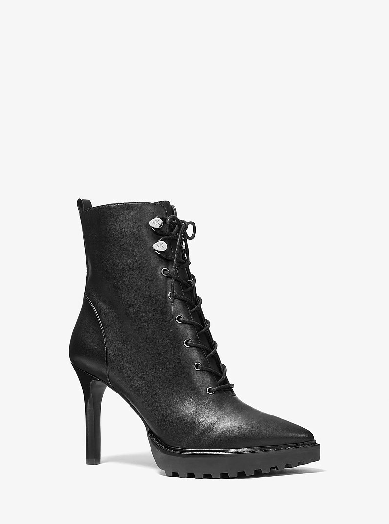 Kyle Leather Lace-Up Boot in BLACK | Michael Kors