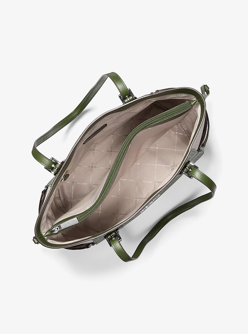 Voyager Large Color-Block Signature Logo Tote Bag in AMAZON GREEN | Michael Kors