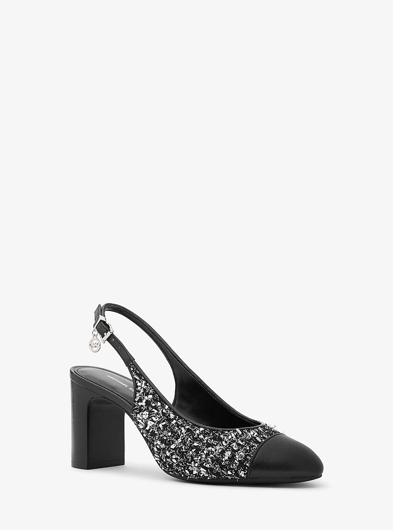 Piper Flex Metallic Tweed and Leather Slingback Pump in BLACK | Michael Kors