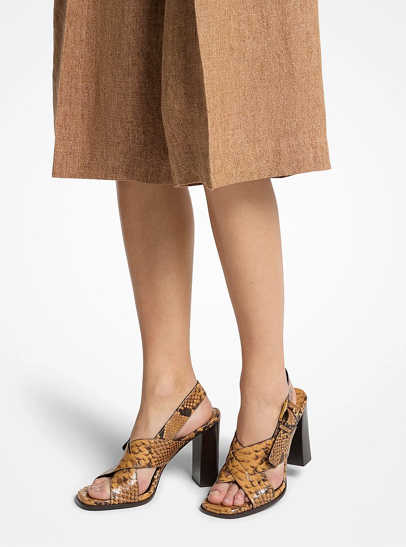Jasmine Snake Embossed Leather Sandal in CAY&Uacute; | Michael Kors