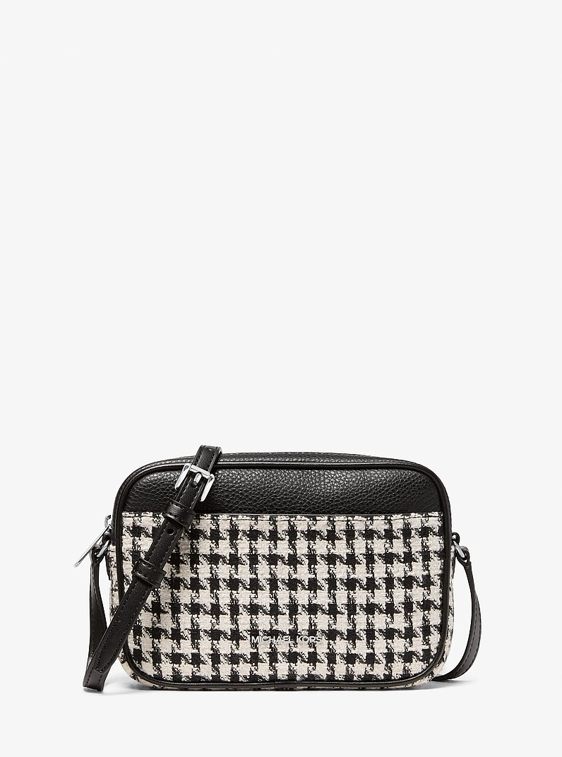 Jet Set Travel Small Houndstooth Crossbody Bag in BLACK/LIGHT CREAM | Michael Kors