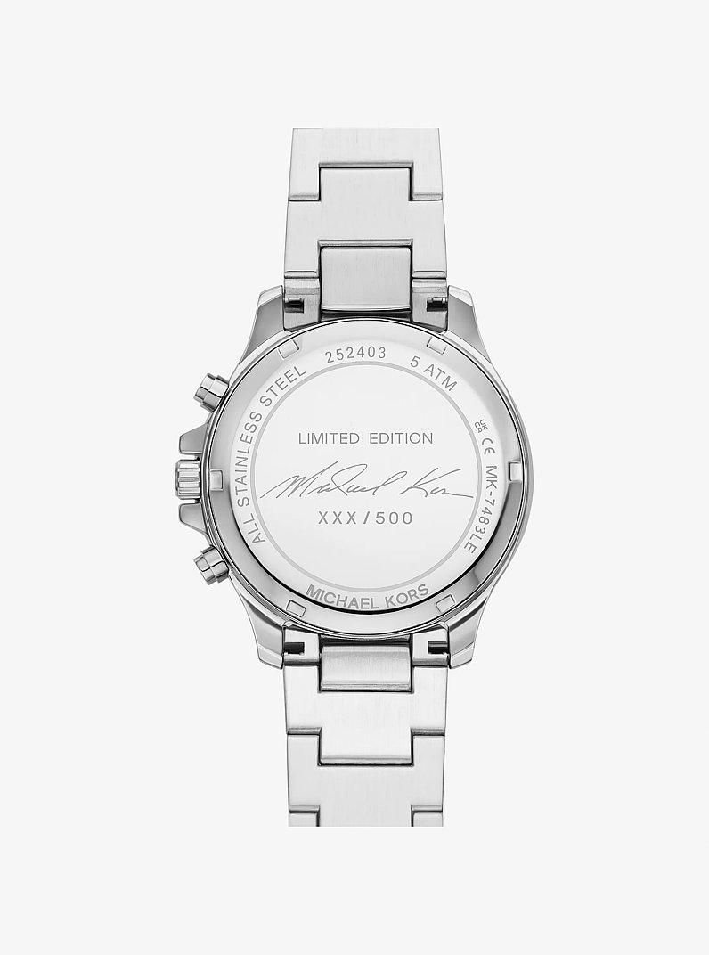 Limited-Edition Oversized Sage Pav&eacute; Silver-Tone Watch in SILVER | Michael Kors
