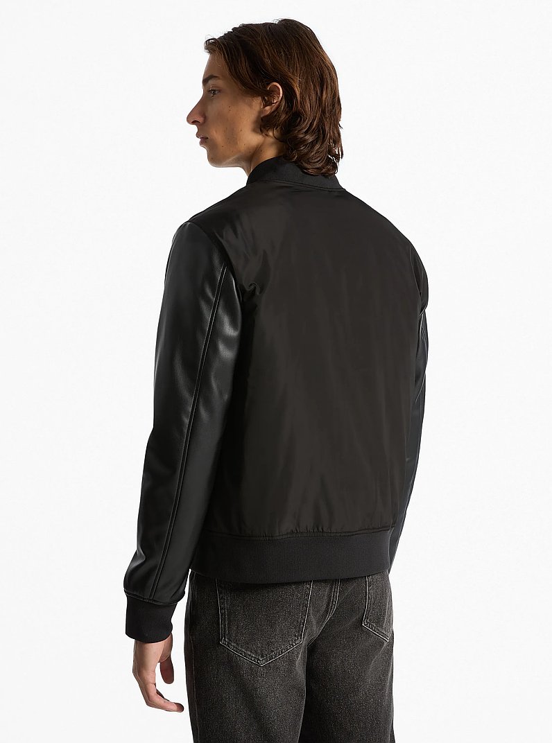 Embellished Mixed-Media Varsity Jacket in BLACK | Michael Kors