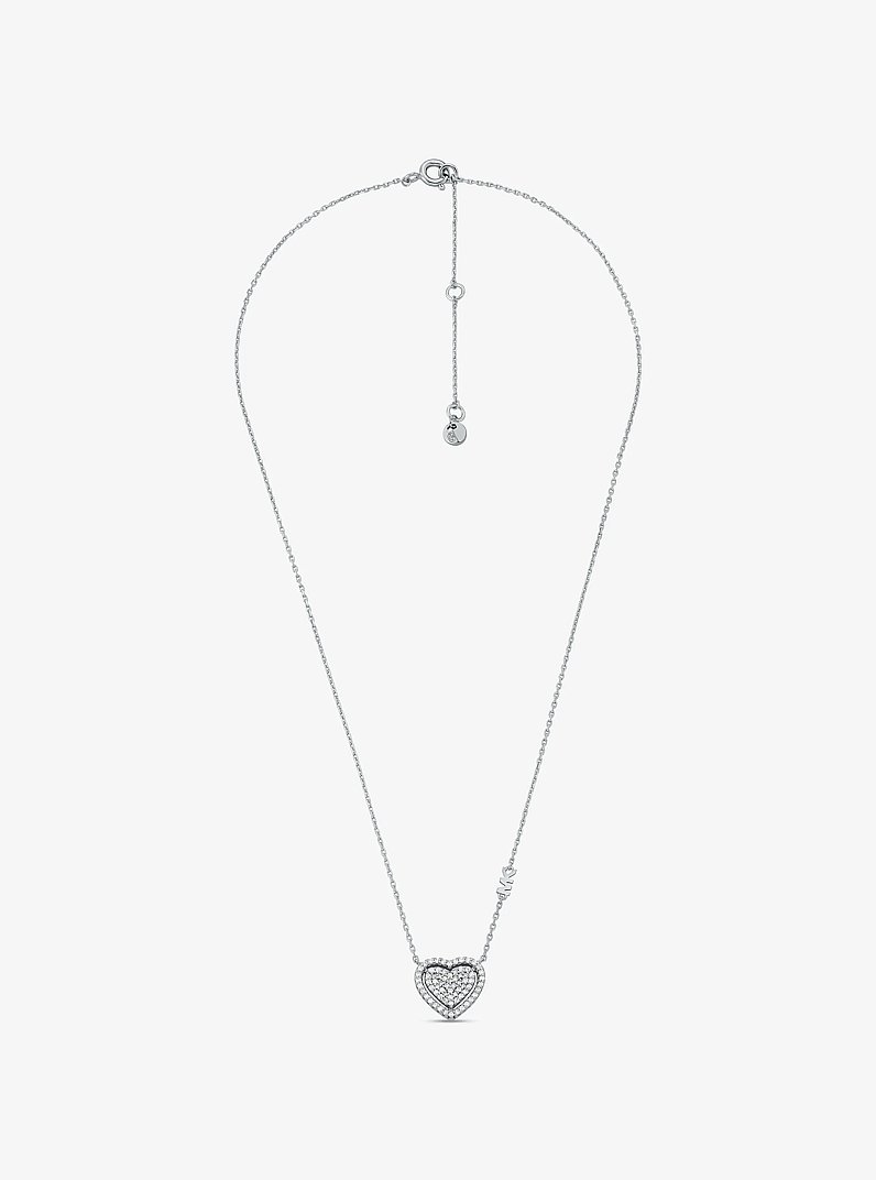 Precious Metal-Plated Sterling Silver Pav&eacute; Heart Necklace and Earrings Gift Set in SILVER | Michael Kors