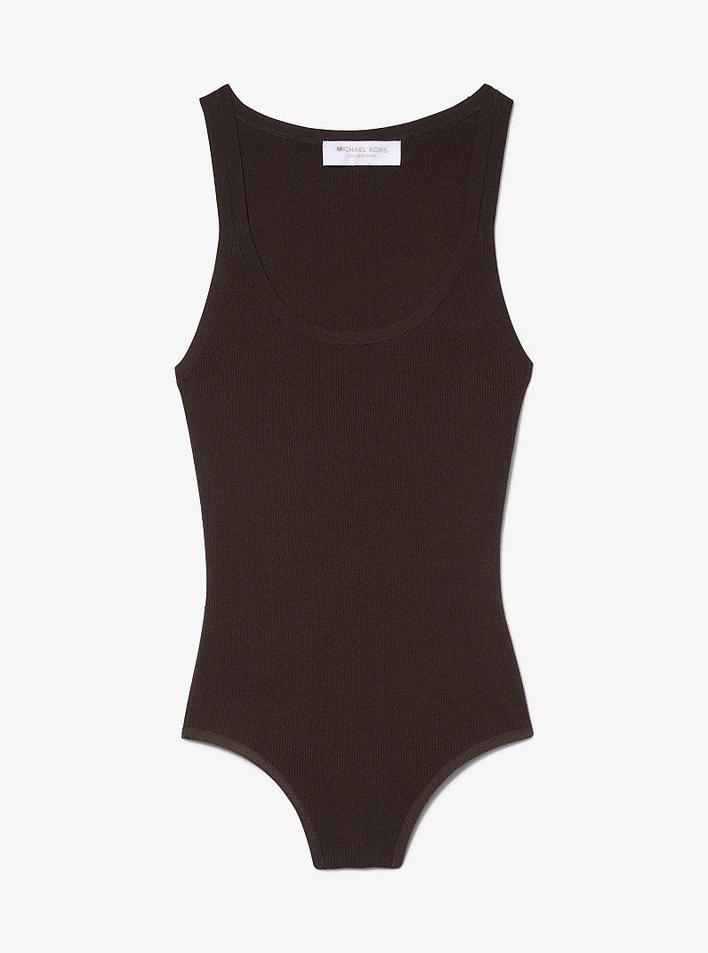 Body de viscosa el&aacute;stica acanalada tipo top sin mangas in CHOCOLATE | Michael Kors