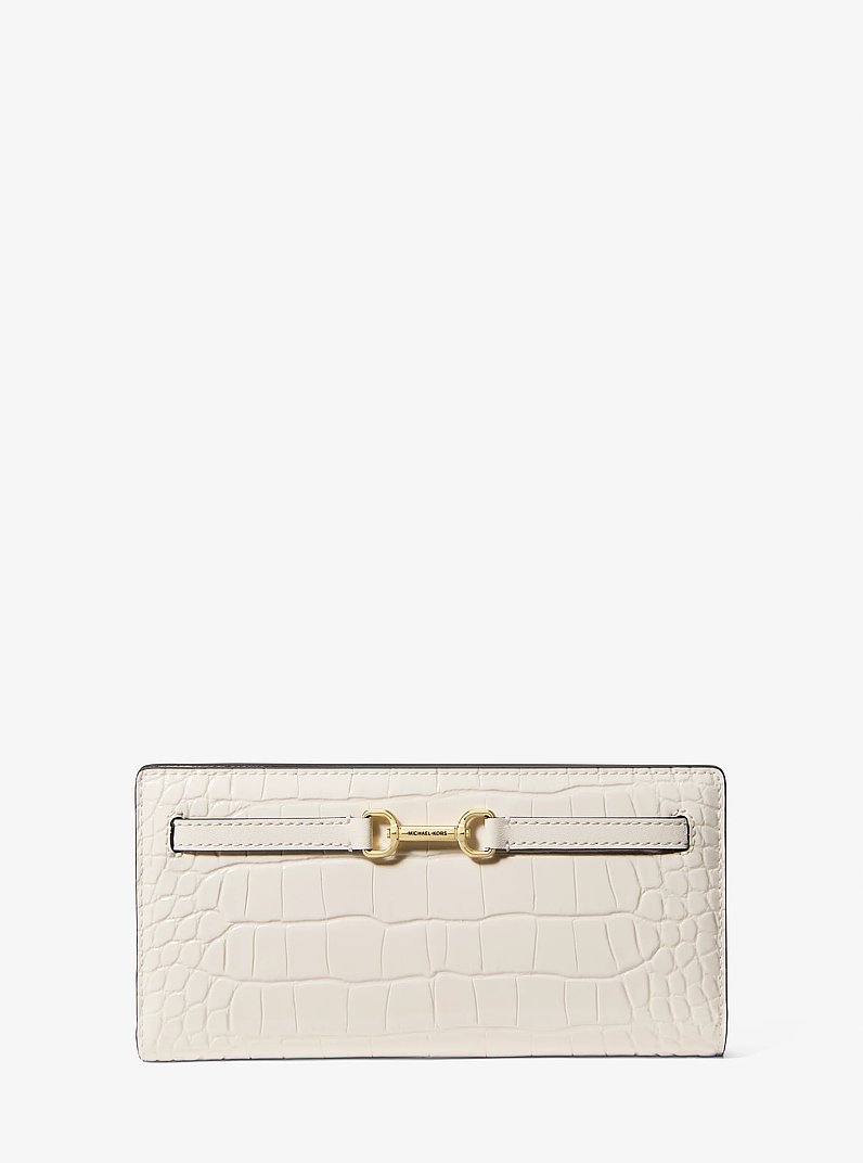 Carson Large Crocodile Embossed Wallet in CREMA CLARO | Michael Kors