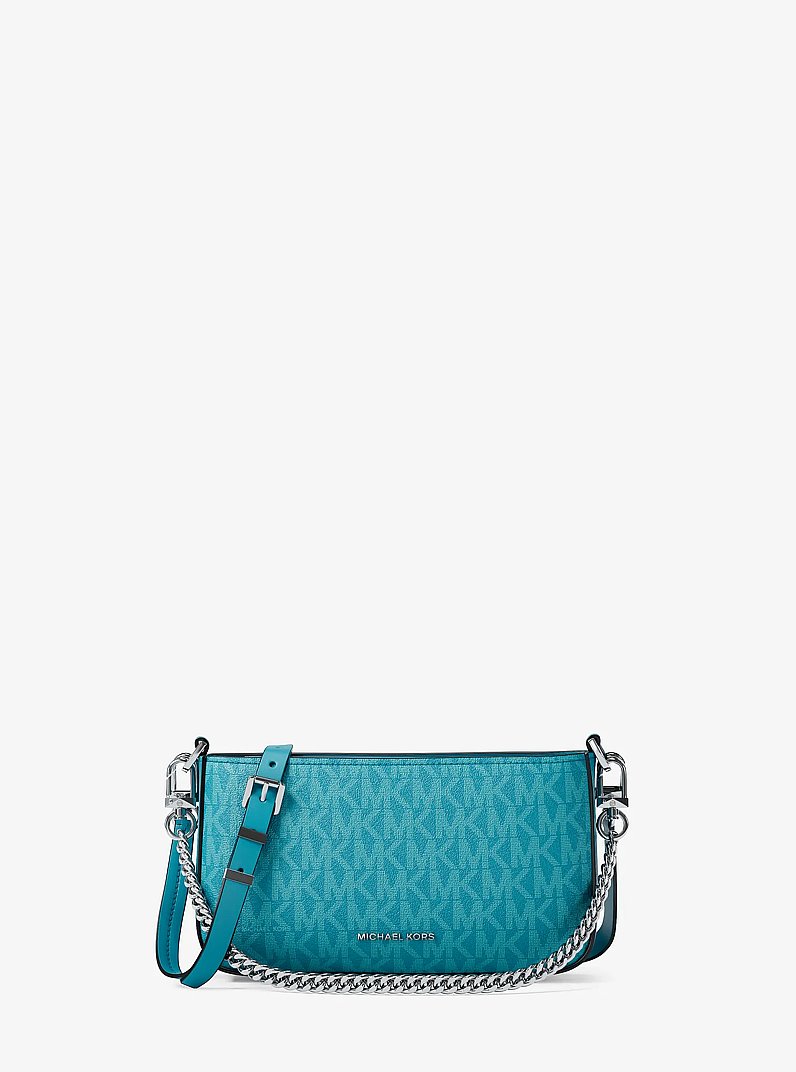 Wandelbare Pochette Bryant Small mit Signature-Logomuster in MILOS-BLAU | Michael Kors