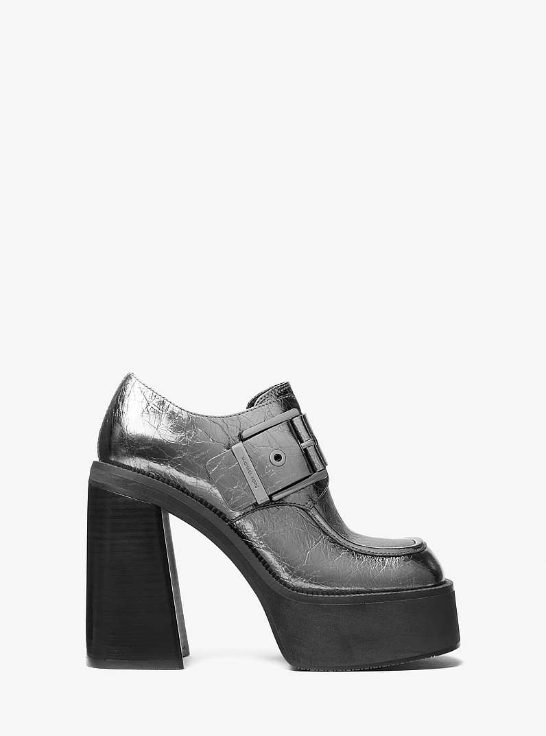 Colby Crackled Metallic Leather Platform Loafer in GUNMETAL | Michael Kors