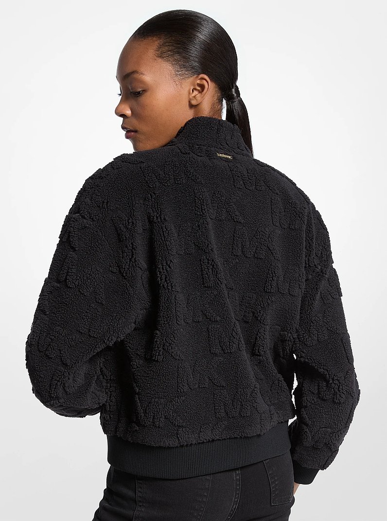 Logo Jacquard Sherpa Zip-Up Jacket in BLACK | Michael Kors