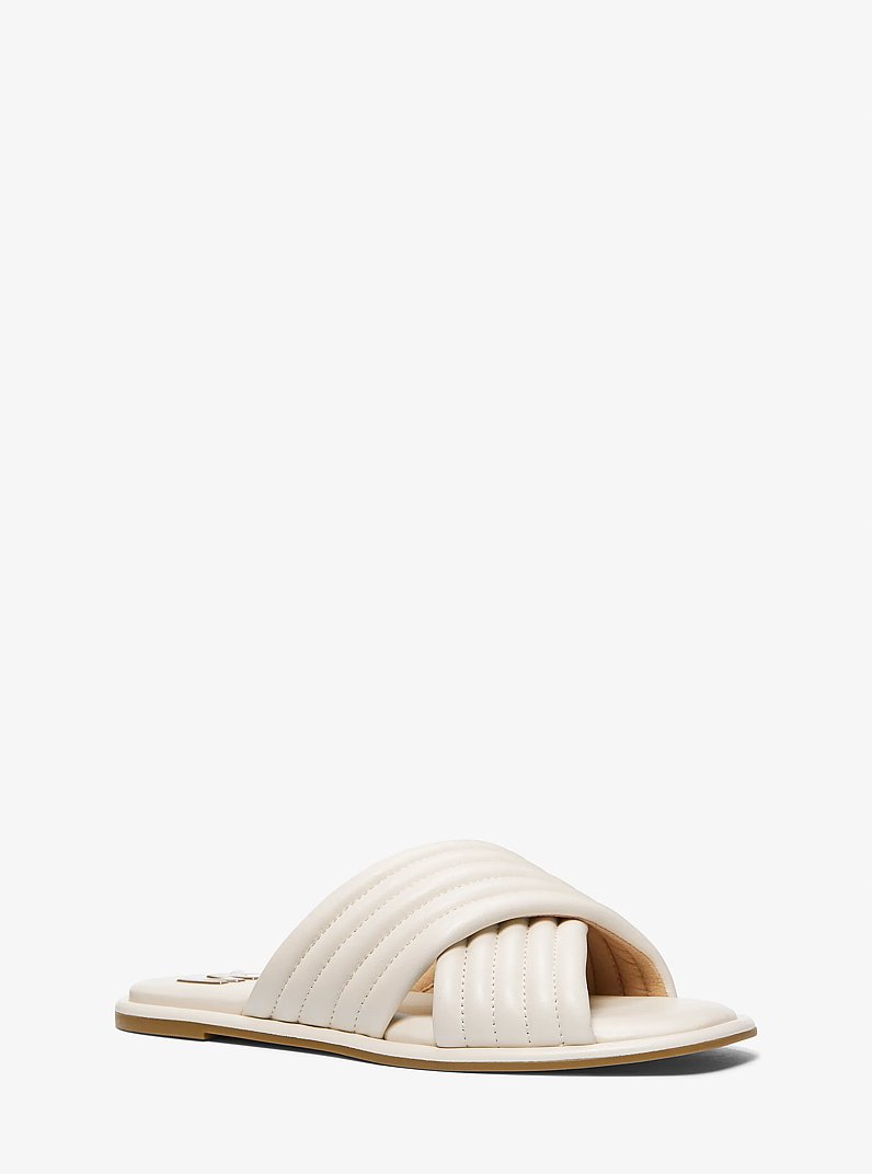 Portia Quilted Leather Slide Sandal in LT CREAM | Michael Kors