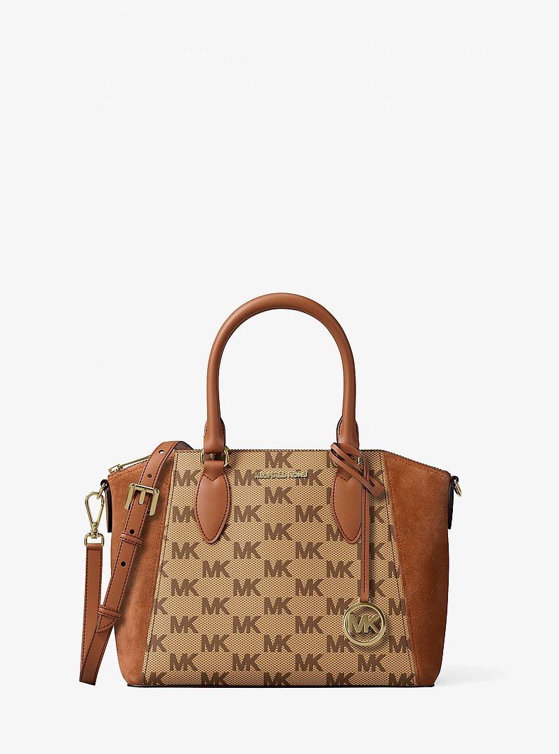 Sienna Small Logo Jacquard and Leather Satchel