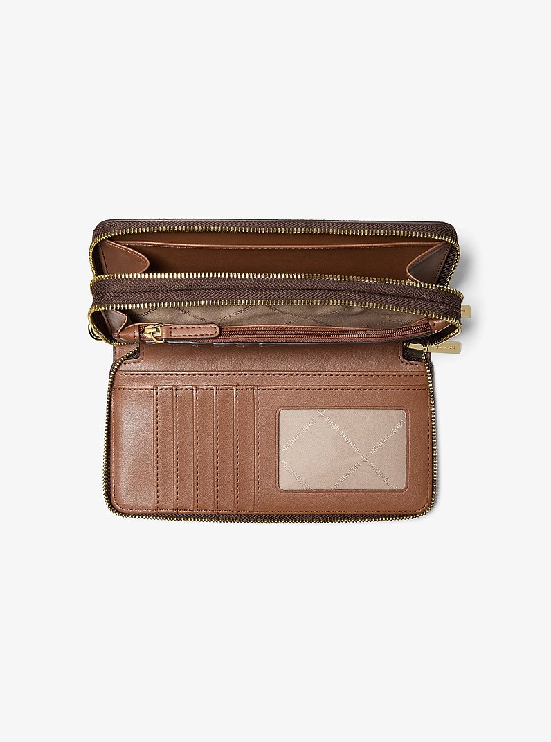 Jet Set Travel Large Signature Logo Wristlet in BROWN | Michael Kors