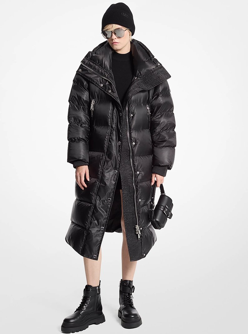Satin Cir&eacute; Puffer Coat in BLACK | Michael Kors