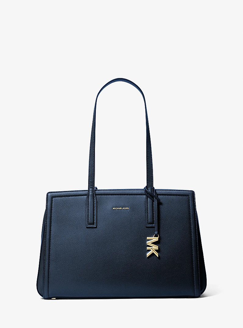 Laila Medium Leather Tote Bag in NAVY | Michael Kors