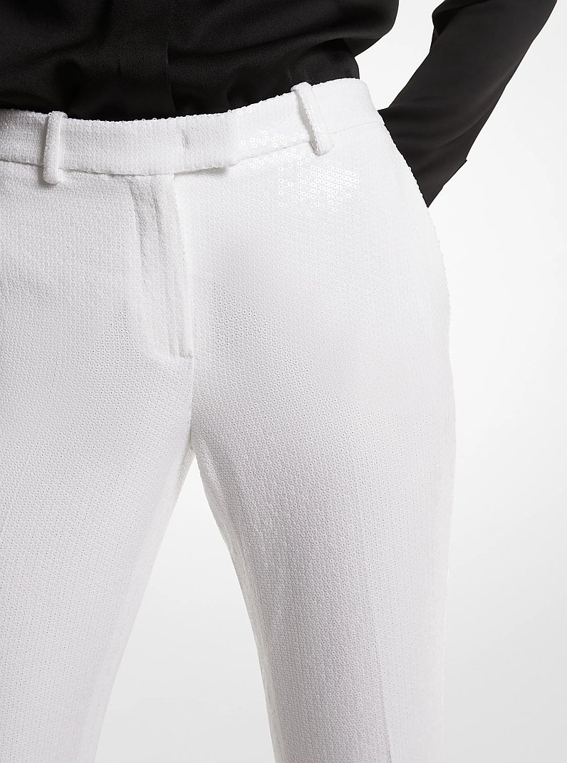 Haylee Sequin Embroidered Flared Trousers in OPTIC WHITE | Michael Kors