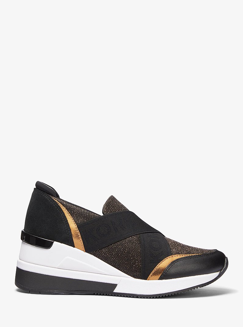 Geena Glitter Chain-Mesh and Leather Slip-On Trainer