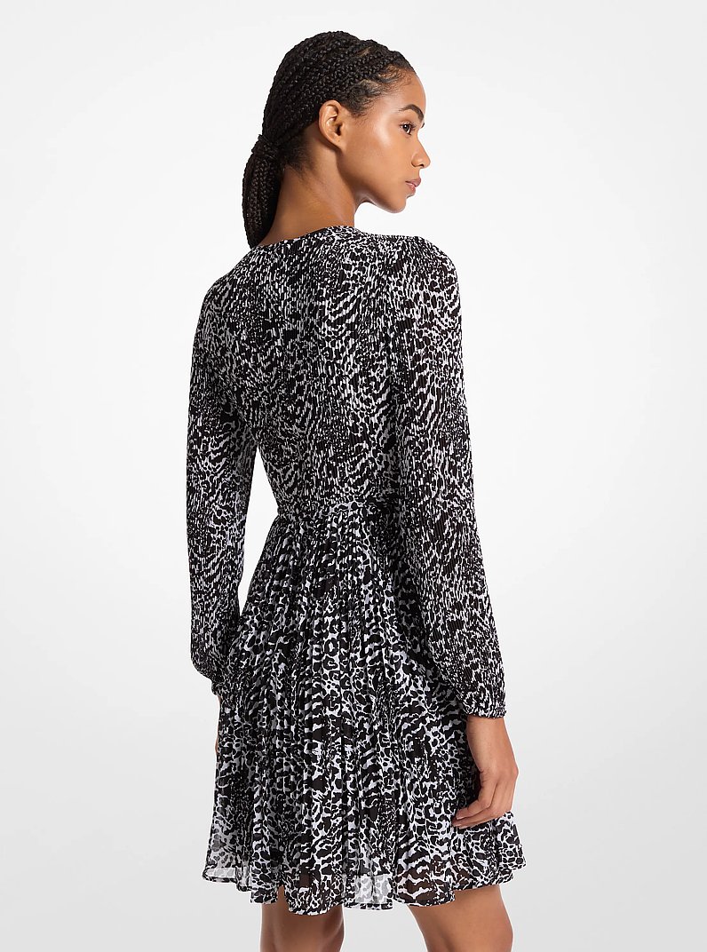 Ocelot Print Georgette Dress in WHITE/BLACK | Michael Kors
