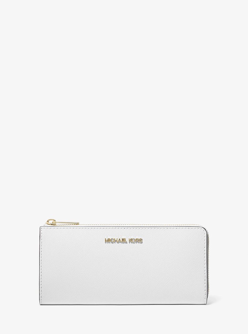 Jet Set Travel Large Saffiano Leather Quarter-Zip Wallet in OPTIC WHITE | Michael Kors