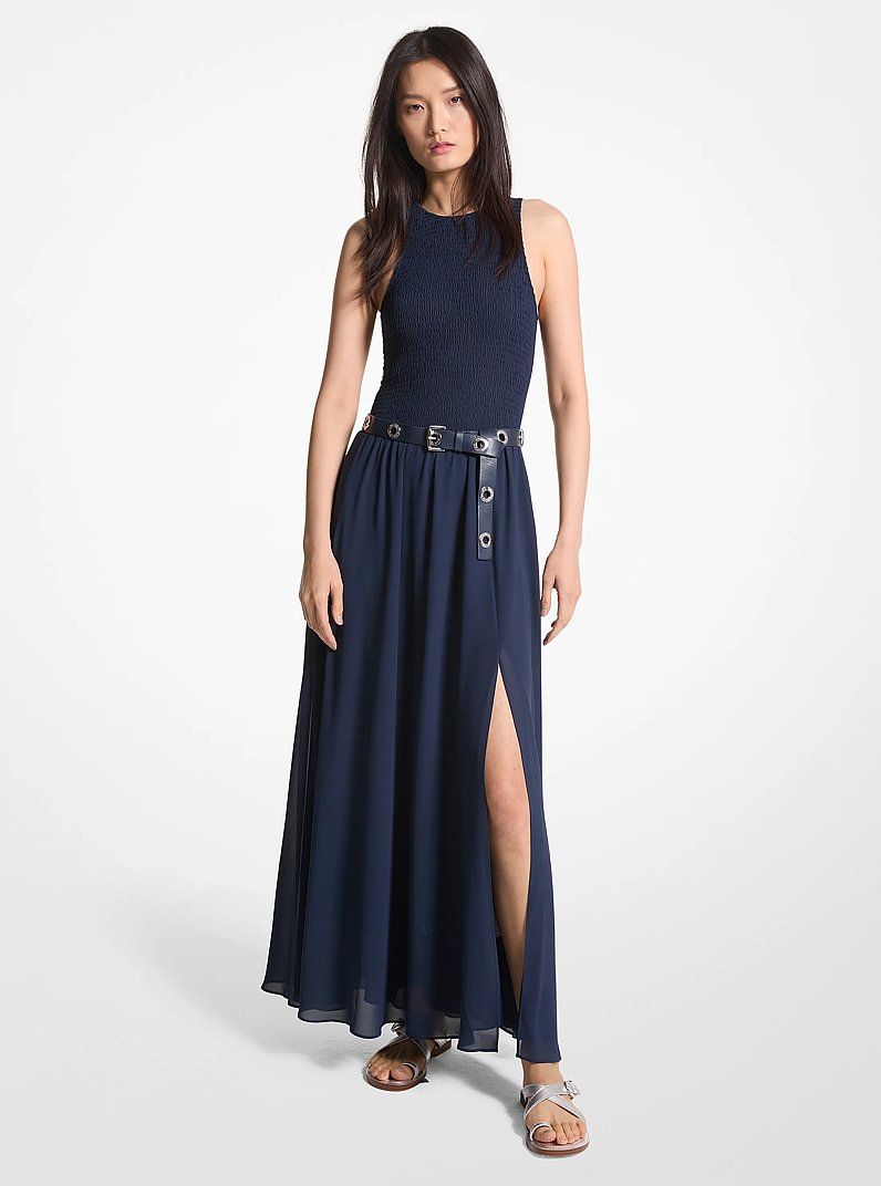 Gesmoktes Maxikleid aus Georgette in MIDNIGHTBLUE | Michael Kors