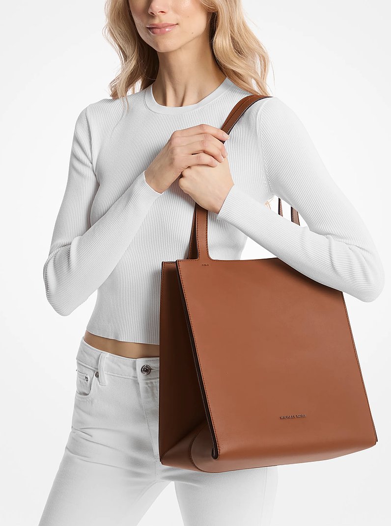 Jordi Large Leather Tote Bag in LUGGAGE | Michael Kors