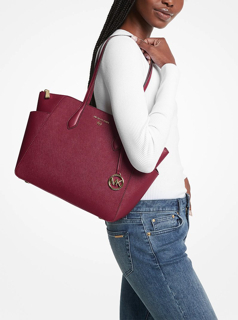 Marilyn Medium Saffiano Leather Tote Bag in MULBERRY | Michael Kors