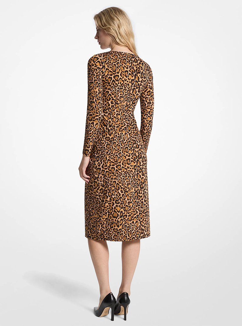 Leopard Print Matte Jersey Ruched Dress in MARIGOLD | Michael Kors