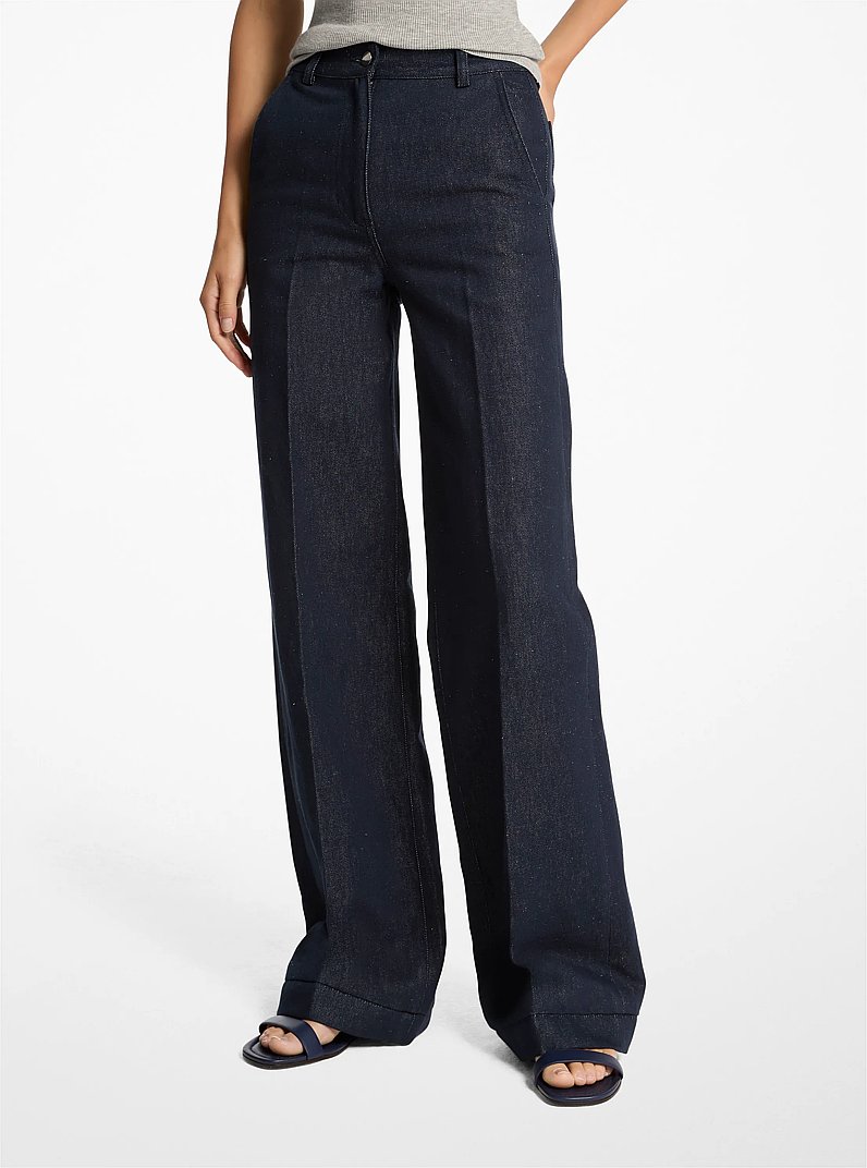 Linen Denim Wide-Leg Jeans in INDIGO | Michael Kors