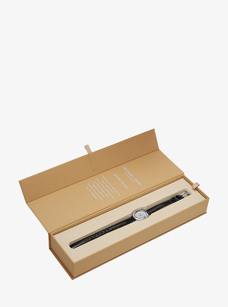 Reloj Maude peque&ntilde;o de edici&oacute;n limitada en tono plateado y piel con relieve de cocodrilo in NEGRO | Michael Kors