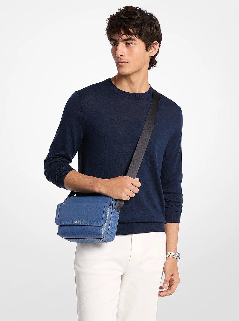 Cooper Medium Pebbled Leather and Signature Logo Camera Crossbody