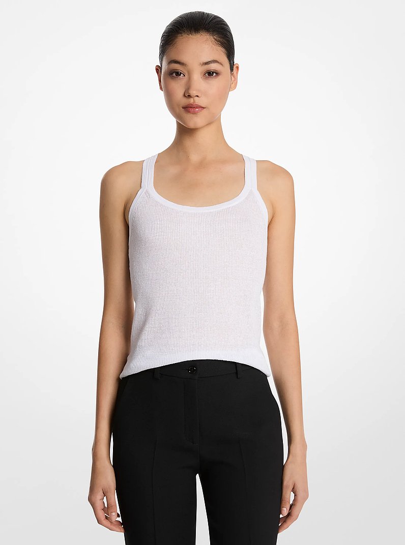 Camisole en m&eacute;lange de lin et de coton superfin c&ocirc;tel&eacute;