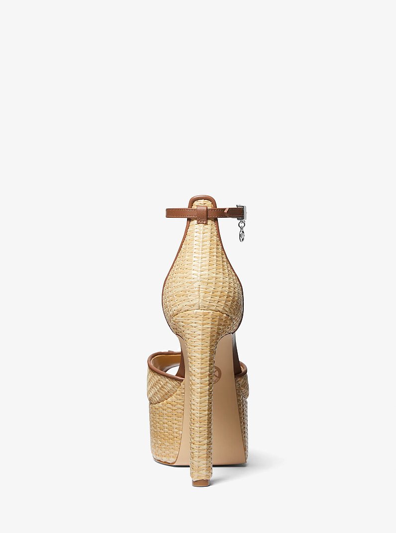 Martina Straw Peep-Toe Platform Pump in NATURAL/LUGGAGE | Michael Kors