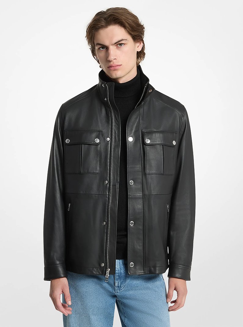 Leather Utility Jacket in BLACK | Michael Kors