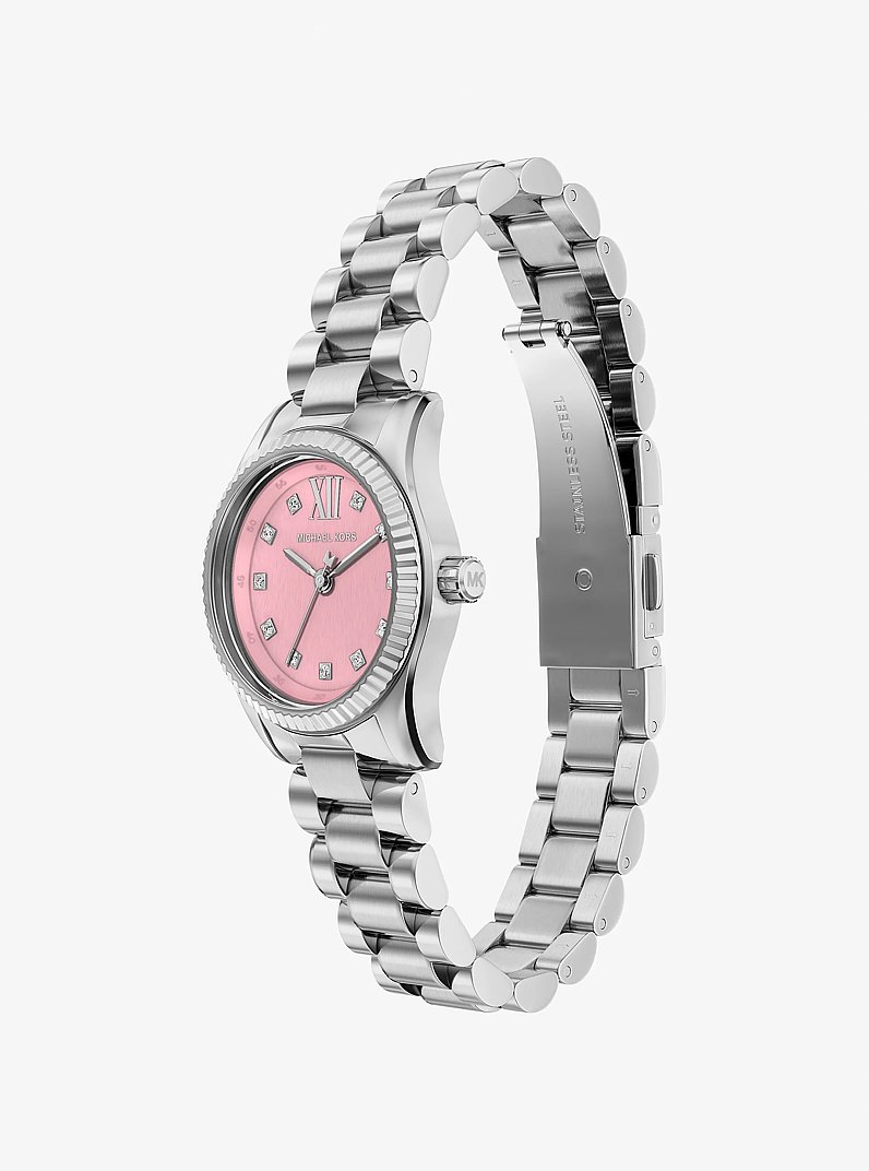 Petite Lexington Pav&eacute; Silver-Tone Watch in SILVER | Michael Kors