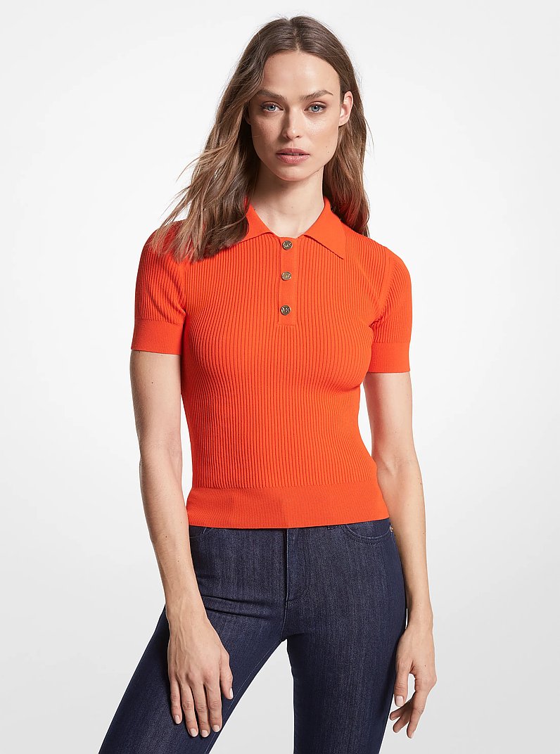 Polo en tricot extensible c&ocirc;tel&eacute; in ORANGE OPTIQUE | Michael Kors
