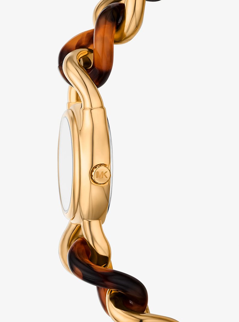 Petite Lock Gold-Tone and Tortoiseshell Acetate Chain Watch in TORTOISE | Michael Kors
