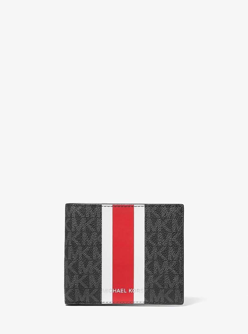Mason Signature Logo Stripe Billfold Wallet in CRIMSON | Michael Kors