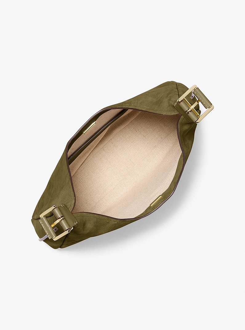Nolita Large Nubuck Hobo Shoulder Bag in SAFARI GREEN | Michael Kors