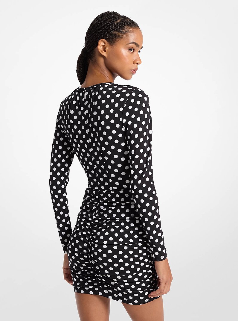 Robe en jersey mat extensible fronc&eacute;e &agrave; pois in NOIR/BLANC | Michael Kors