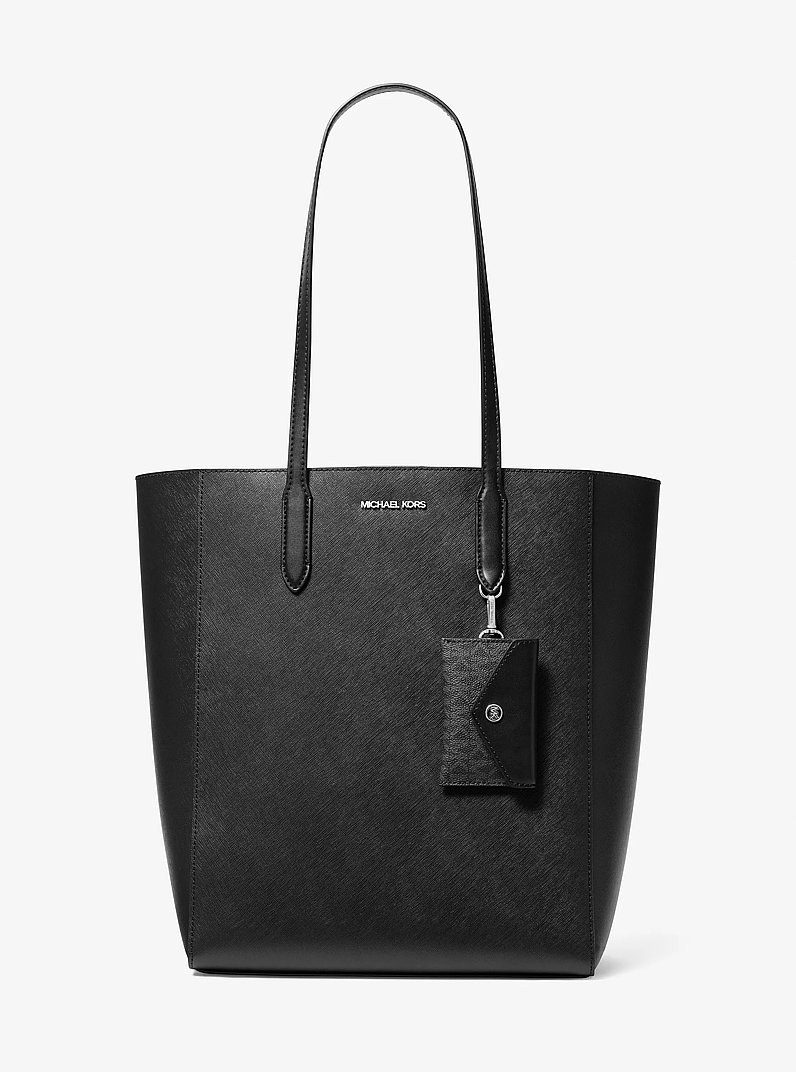 Vincent Large Saffiano Leather Tote Bag With Card Case in BLACK | Michael Kors