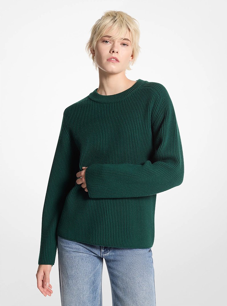 Ribbed Merino Wool Sweater in DARK EMERALD | Michael Kors