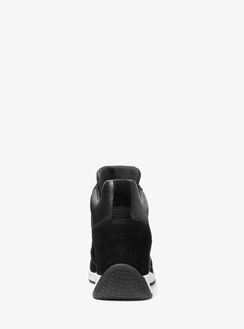 Nikko S2 Suede and Leather Wedge Trainer in BLACK | Michael Kors