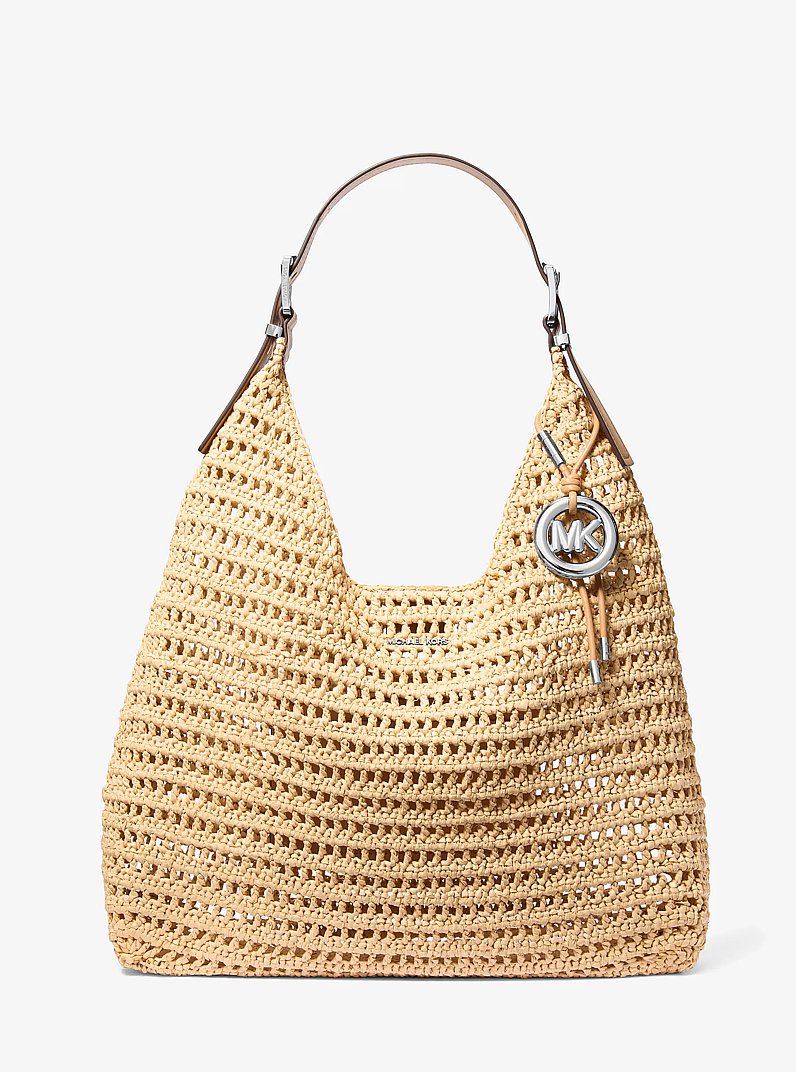 Nolita Large Crocheted Hobo Shoulder Bag in NATURAL/PEANUT | Michael Kors