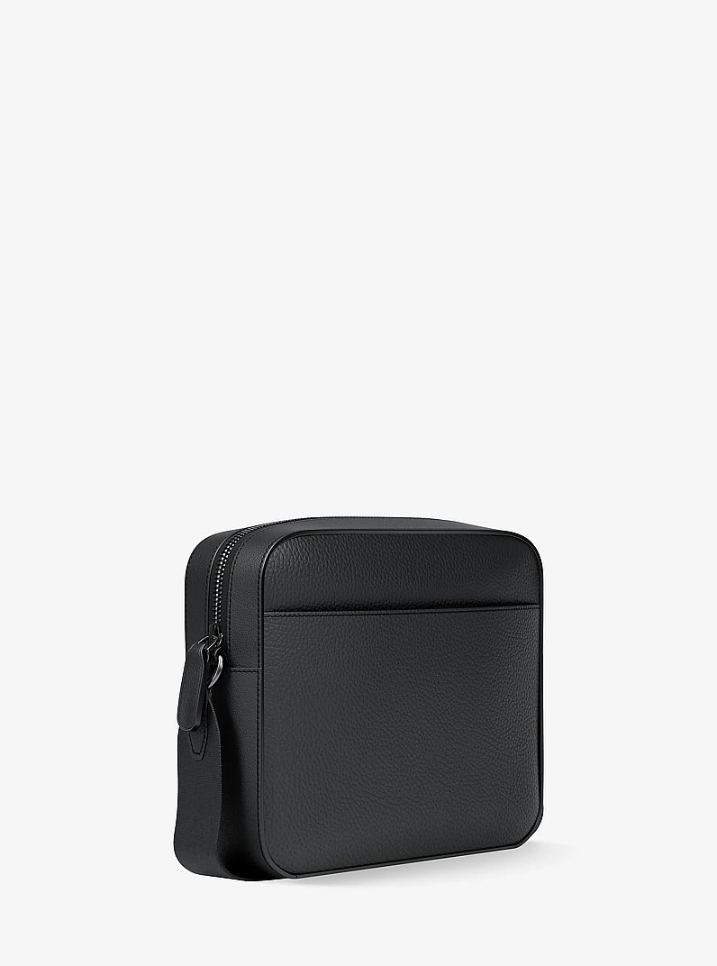 Jet Set Logo Embossed Leather Crossbody Bag in BLACK | Michael Kors