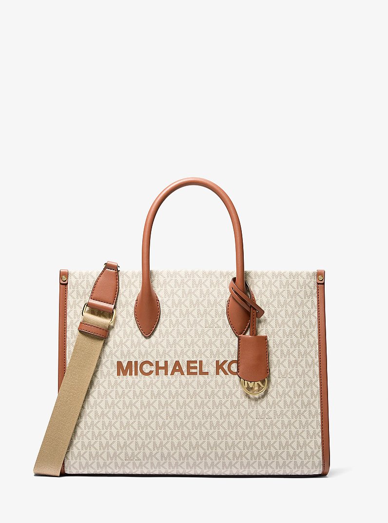 Mirella Medium Signature Logo Tote Bag in VANILLA | Michael Kors