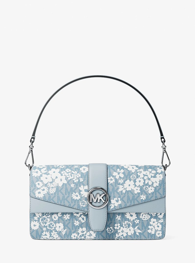 Greenwich Medium Printed Signature Logo Convertible Shoulder Bag in PALE OCEAN | Michael Kors