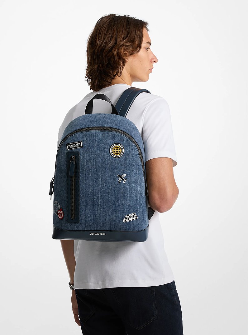 Cooper Slim Embellished Denim Commuter Backpack in DENIM | Michael Kors