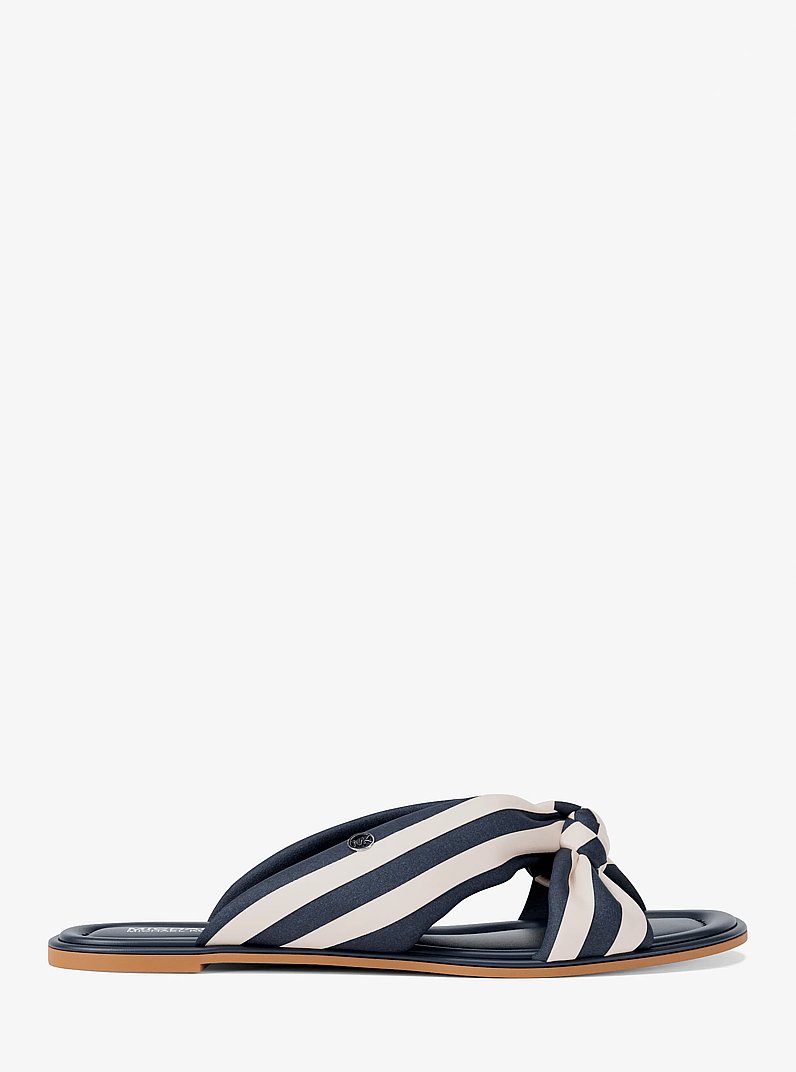 Elena Striped Linen Blend Slide Sandal in NAVY | Michael Kors